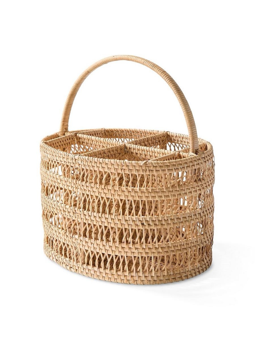 Serena & Lily Ives Wicker Wine Bottle Carrier 4-Compartment Rattan Basket NWT